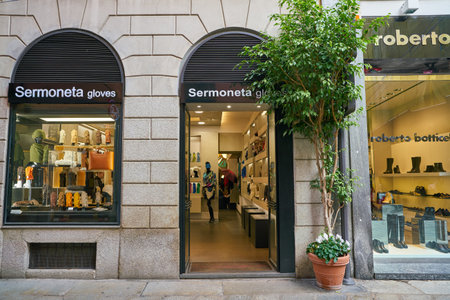 MILAN, ITALY - CIRCA NOVEMBER, 2017: shopfront of a shop in Milan.のeditorial素材