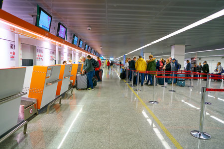 WARSAW, POLAND - CIRCA NOVEMBER, 2017: check-in area in Warsaw Chopin Airport.