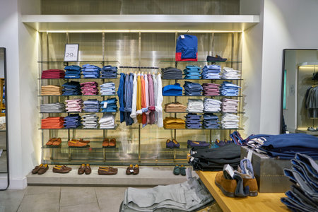 MILAN, ITALY - CIRCA NOVEMBER, 2017: inside a Mango flagship shop in Milan. MANGO is a Spanish clothing design and manufacturing company.のeditorial素材