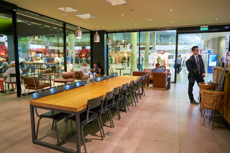 SAINT PETERSBURG, RUSSIA - CIRCA MAY, 2018: interior shot of Starbucks coffee shop in Pulkovo Airport.のeditorial素材