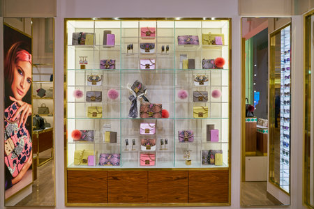 MILAN, ITALY - CIRCA NOVEMBER, 2017: bags on display at Furla store in Milan, Italy