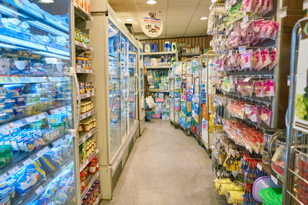 MILAN, ITALY - CIRCA NOVEMBER, 2017: food products for sale in shop in Milan.のeditorial素材