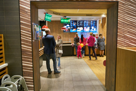 MOSCOW, RUSSIA - CIRCA MAY, 2018: inside McDonald's restaurant in Moscow.