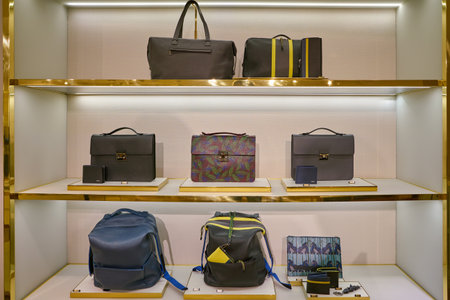 MILAN, ITALY - CIRCA NOVEMBER, 2017: bags on display at Furla store in Milan, Italyのeditorial素材
