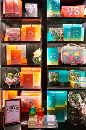 SAINT PETERSBURT, RUSSIA - CIRCA MAY, 2018: fragrances on display in Victoria's secret store.のeditorial素材