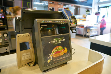 MOSCOW, RUSSIA - CIRCA MAY, 2018: cash register at McDonald's restaurant in Moscow.