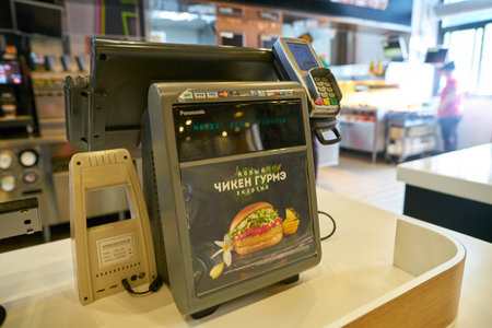 MOSCOW, RUSSIA - CIRCA MAY, 2018: cash register at McDonald's restaurant in Moscow.