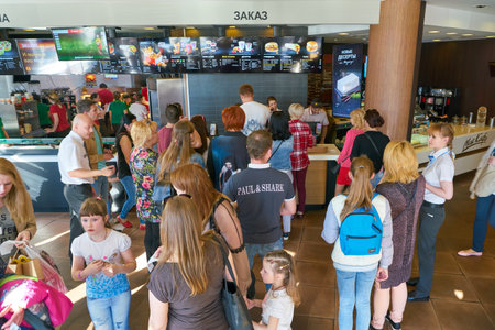 NIZHNY NOVGOROD, RUSSIA - CIRCA MAY, 2018: people in McDonald's restaurant. McDonald's is an...