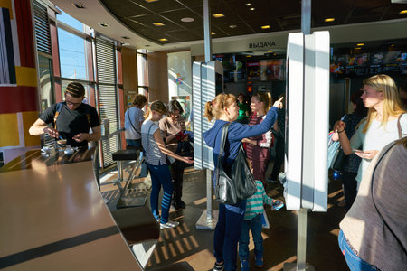 NIZHNY NOVGOROD, RUSSIA - CIRCA MAY, 2018: self-ordering kiosk at McDonald's restaurant. McDonald's...