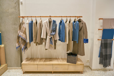 MILAN, ITALY - CIRCA NOVEMBER, 2017: clothing on display at retail store in Milan.のeditorial素材