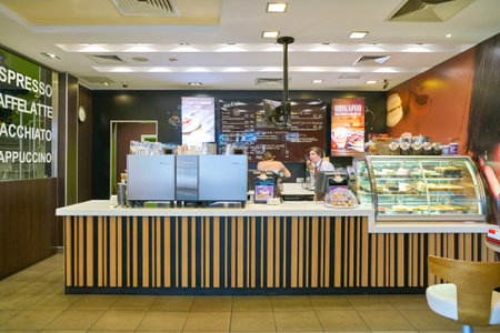 MOSCOW, RUSSIA - CIRCA JULY, 2018: McCafe at a McDonald's store place.