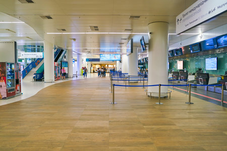 NIZHNY NOVGOROD, RUSSIA - CIRCA JULY, 2018: check-in area in Strigino International Airport.
