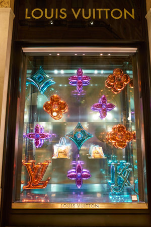 MILAN, ITALY - CIRCA NOVEMBER, 2017: a window display at Louis Vuitton store in Galleria Vittorio...