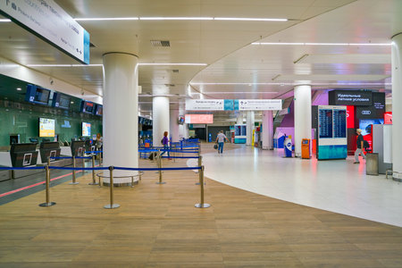 NIZHNY NOVGOROD, RUSSIA - CIRCA JULY, 2018: check-in area in Strigino International Airport.