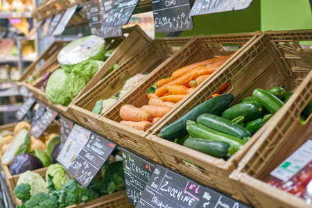 MILAN, ITALY - CIRCA NOVEMBER, 2017: vegetables for sale in Bio c'Bon shop in Milan.のeditorial素材