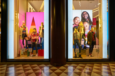 MILAN, ITALY - CIRCA NOVEMBER, 2017: shop windows display of clothing at GAP store in Milan, Italy.
