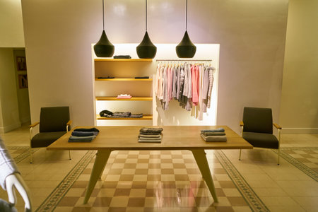 MILAN, ITALY - CIRCA NOVEMBER, 2017: clothing on display at retail store in Milan.のeditorial素材