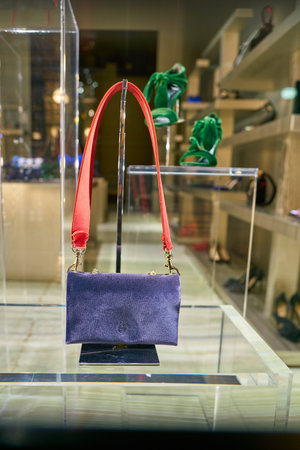 MILAN, ITALY - CIRCA NOVEMBER, 2017: a bag on display at Giorgio Armani store in Galleria Vittorio...