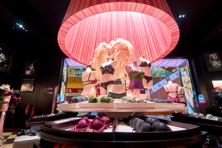 DUBAI, UAE - CIRCA OCTOBER, 2014: lingerie on display at Victoria's secret store in The Dubai Mallのeditorial素材