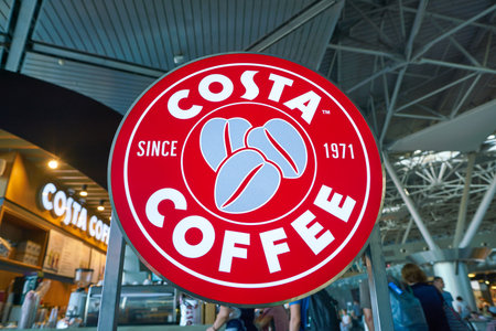 MOSCOW, RUSSIA - CIRCA AUGUST, 2018: Costa Coffee sign in Vnukovo International Airportのeditorial素材