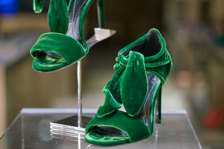MILAN, ITALY - CIRCA NOVEMBER, 2017: shoes on display at Giorgio Armani store in Galleria Vittorio Emanuele II.のeditorial素材