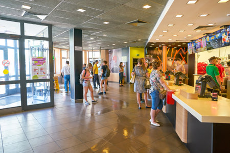 MOSCOW, RUSSIA - CIRCA AUGUST, 2018: counter service in McDonald's restaurant.