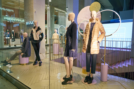 MILAN, ITALY - CIRCA NOVEMBER, 2017: shop window display of clothing at MAX&Co store in Milan,...