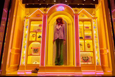 MILAN, ITALY - CIRCA NOVEMBER, 2017: display window at Gucci store in Milan. Gucci is an Italian...
