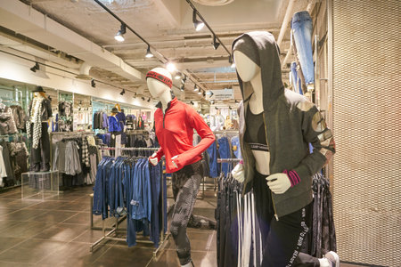 MILAN, ITALY - CIRCA NOVEMBER, 2017: clothing on display at retail store in Milan.