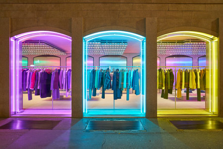 MILAN, ITALY - CIRCA NOVEMBER, 2017: shop windows display of clothing at a store in Milan, Italy.のeditorial素材
