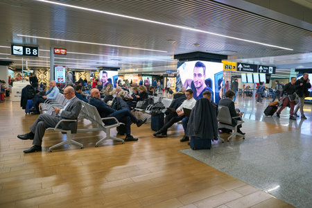 ROME, ITALY - CIRCA NOVEMBER, 2017: passengers at Fiumicino International Airport "Leonardo da Vinci"のeditorial素材