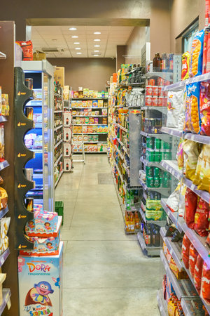 MILAN, ITALY - CIRCA NOVEMBER, 2017: interior shot of Carrefour Express store in Milan.のeditorial素材