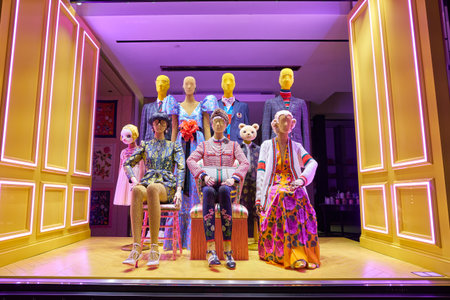 MILAN, ITALY - CIRCA NOVEMBER, 2017: display window at Gucci store in Milan. Gucci is an Italian...