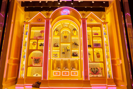 MILAN, ITALY - CIRCA NOVEMBER, 2017: display window at Gucci store in Milan. Gucci is an Italian...