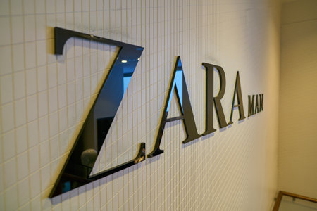 MILAN, ITALY - CIRCA NOVEMBER, 2017: close up shot of Zara sign.のeditorial素材
