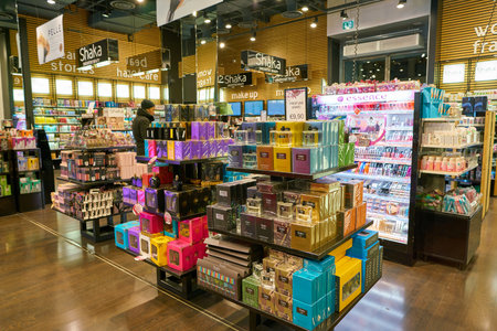 MILAN, ITALY - CIRCA NOVEMBER, 2017: perfumes and cosmetics on display at a store in Milan.