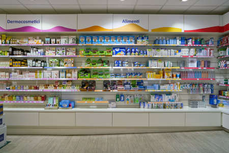 ROME, ITALY - CIRCA NOVEMBER, 2017: Angelini health and care store in Fiumicino International Airport "Leonardo da Vinci"のeditorial素材