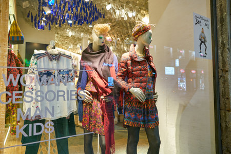 MILAN, ITALY - CIRCA NOVEMBER, 2017: shop window display of clothing at Desigual store in Milan,...