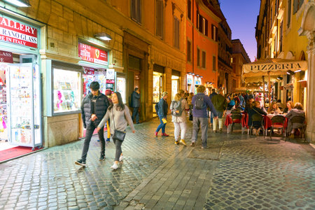 ROME, ITALY - CIRCA NOVEMBER, 2017: people eat at restaurant in Rome. Rome is the capital city of Italy.のeditorial素材