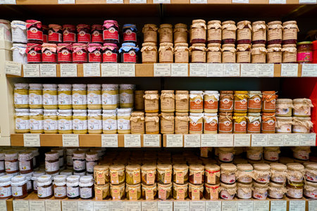WARSAW, POLAND - CIRCA NOVEMBER, 2017: goods on display at Premium Food Gate in Warsaw Chopin Airport.のeditorial素材