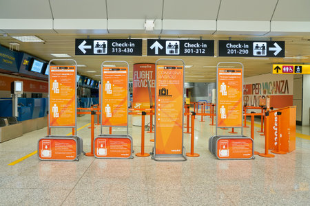 ROME, ITALY - CIRCA NOVEMBER, 2017: easyJet check-in area in Fiumicino International Airport "Leonardo da Vinci"のeditorial素材