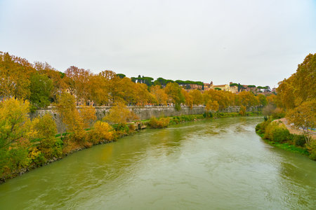 ROME, ITALY - CIRCA NOVEMBER, 2017: view of Tiber riverside and cityscape of Rome. Rome is the capital city of Italy.のeditorial素材