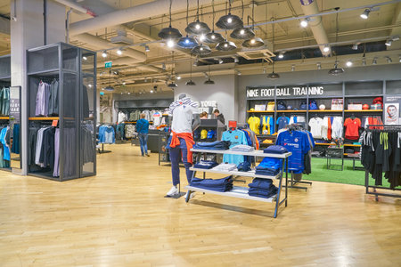 SAINT PETERSBURG, RUSSIA - CIRCA MAY, 2018: interior shot of Nike store in Galeria shopping center.のeditorial素材