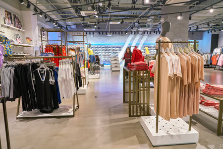 SAINT PETERSBURG, RUSSIA - CIRCA MAY, 2018: interior shot of Adidas store in Galeria shopping...