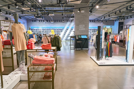 SAINT PETERSBURG, RUSSIA - CIRCA MAY, 2018: interior shot of Adidas store in Galeria shopping...