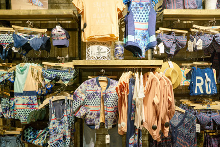 SAINT PETERSBURG, RUSSIA - CIRCA MAY, 2018: goods on display at Quiksilver store in Galeria shopping center.のeditorial素材