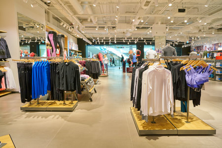 SAINT PETERSBURG, RUSSIA - CIRCA MAY, 2018: interior shot of Under Armour store in Galeria shopping...