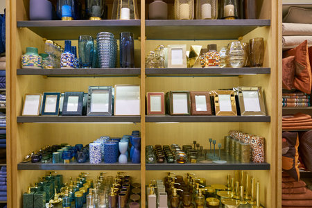 DUSSELDORF, GERMANY - CIRCA SEPTEMBER, 2018: interior shot of Zara Home store in Dusseldorf. Zara Home is a company belonging to the Spanish Inditex group dedicated to the manufacturing of home textiles.のeditorial素材