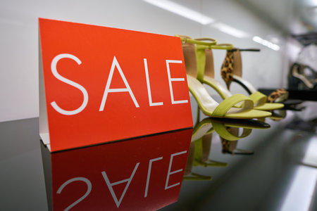 DUSSELDORF, GERMANY - CIRCA SEPTEMBER, 2018: close up shot of a sale sign at a shop in Dusseldorf.