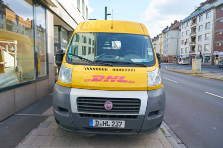 DUSSELDORF, GERMANY - CIRCA SEPTEMBER, 2018: DHL van on a street in Dusseldorf.のeditorial素材